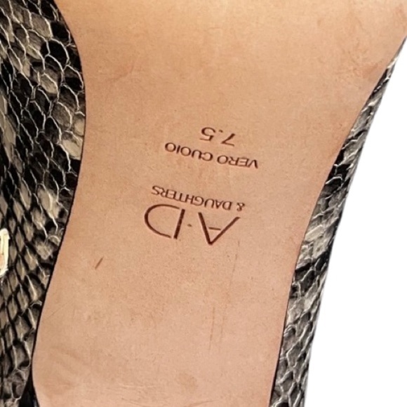 AD & DAUGHTERS Snake Print Leather Ankle Buckle Strap Peep Toe High Heel US: 7.5 - Picture 11 of 14